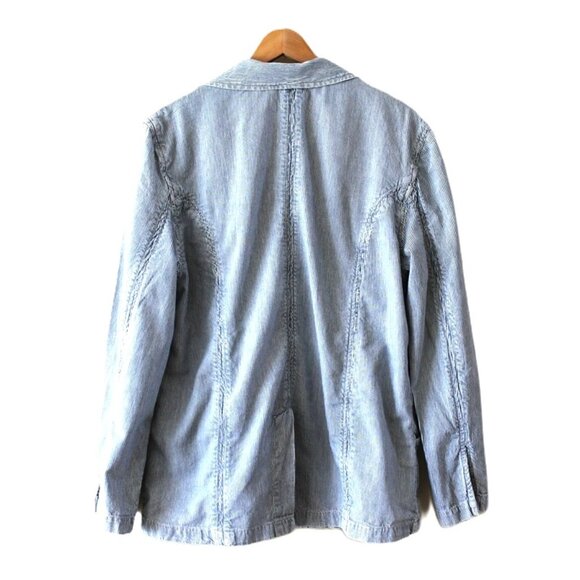 FREE PEOPLE Wanderlust Oversized Striped Cotton Blazer in Blue & White Wash - Picture 5 of 14